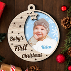 Personalised Wooden Layered Christmas Ornament with Photo - Baby's First Christmas