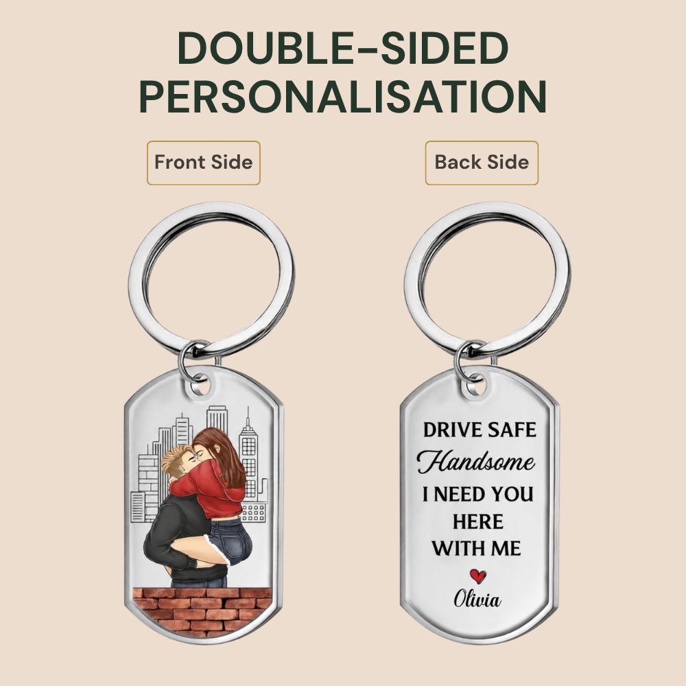 Personalised Couple Stainless Steel Keyring - Drive Safe Design