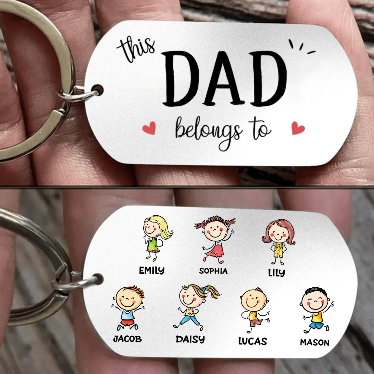Personalised Stainless Steel Keyring with Children’s Names & Icons - This...belongs to Design