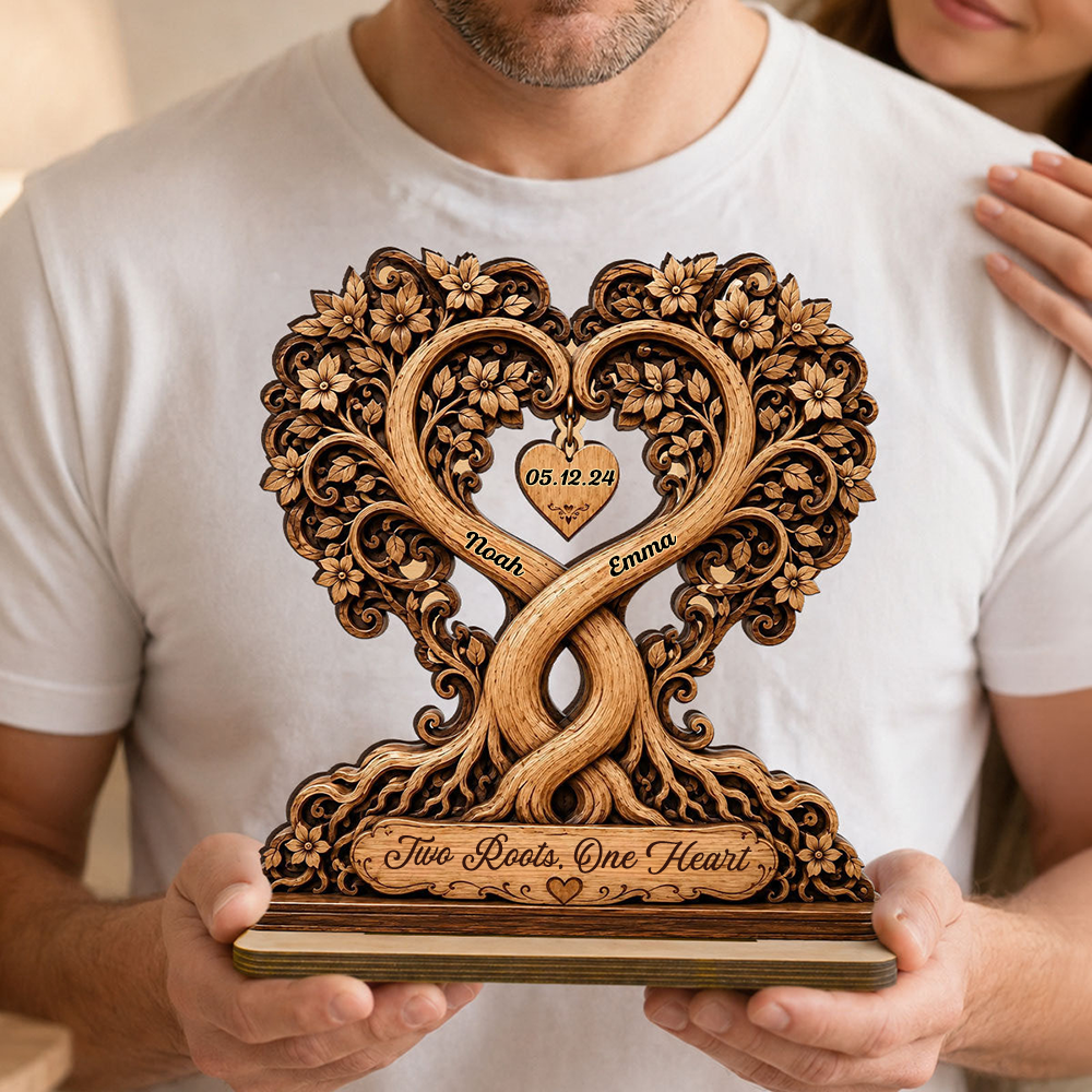 Personalised Anniversary Wooden Plaque for Couples - Heart Tree Design