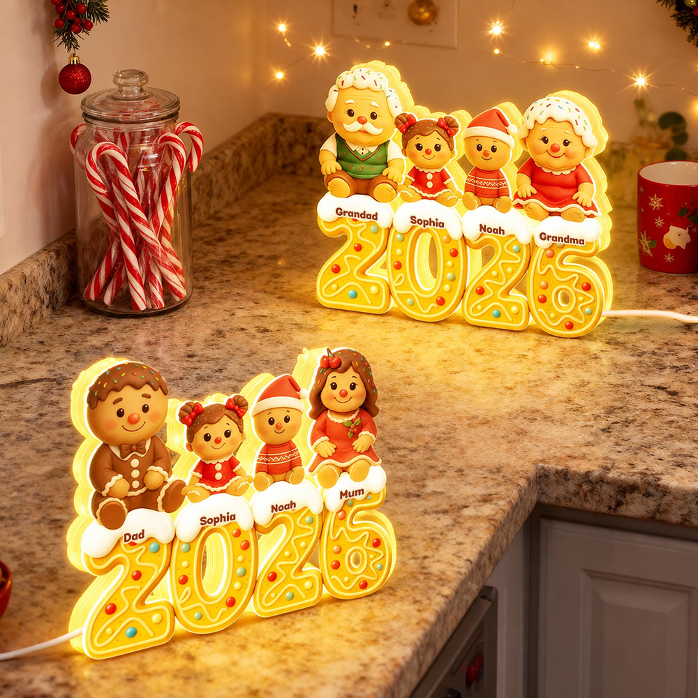 Personalised Family LED Light Box with Names - Gingerbread Man Design