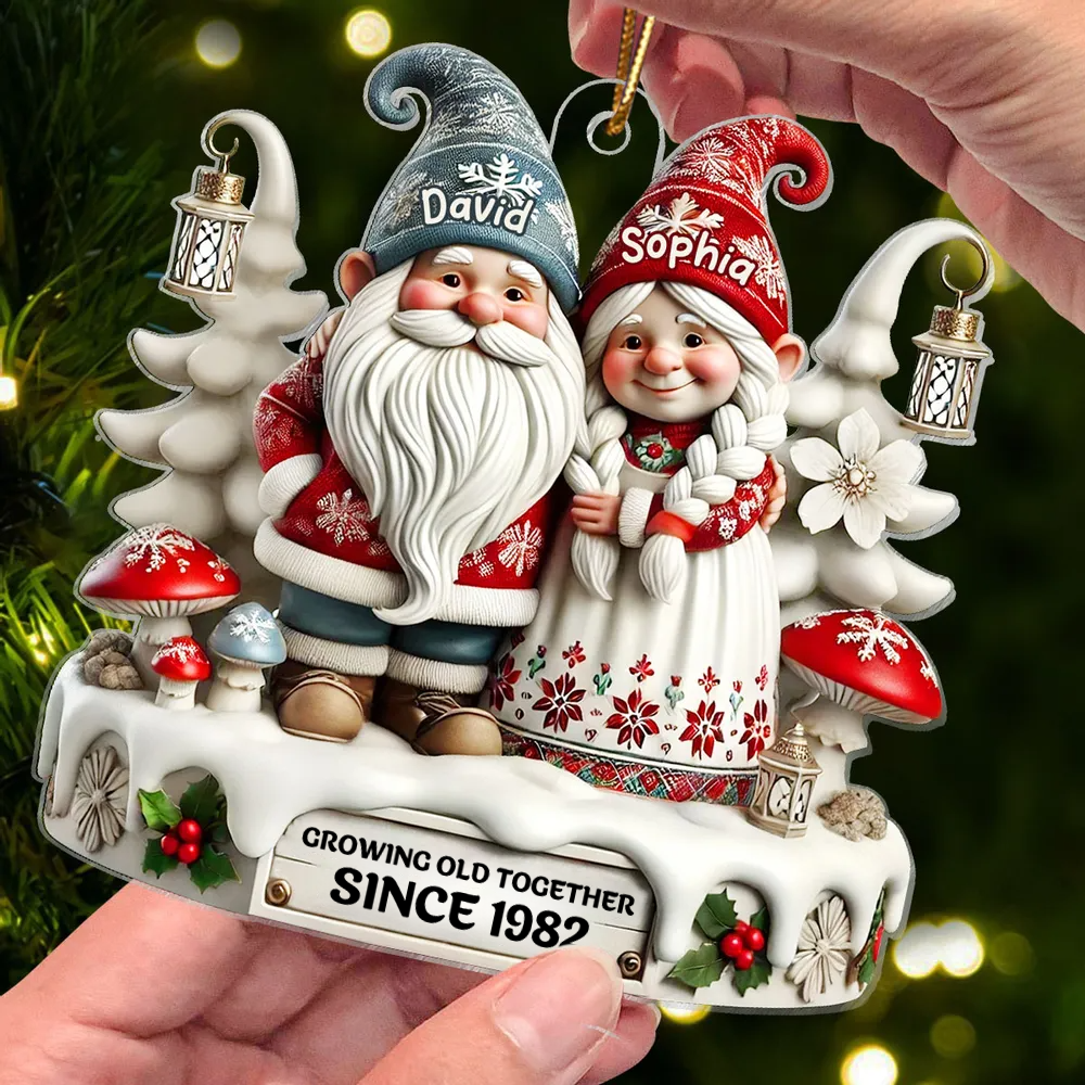 Personalised Couple Acrylic Christmas Ornament - Gnome Couple Design