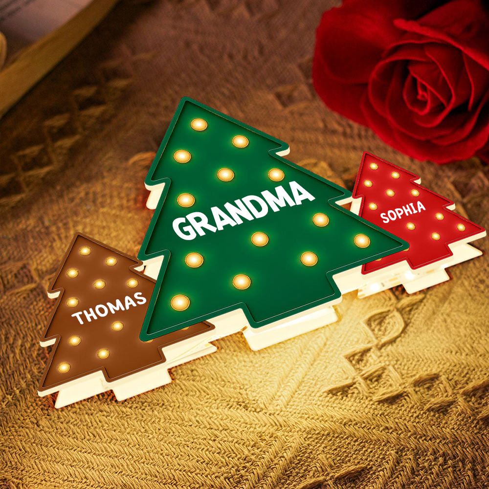 Personalised Grandma LED Light Box with Names - Christmas Tree Design