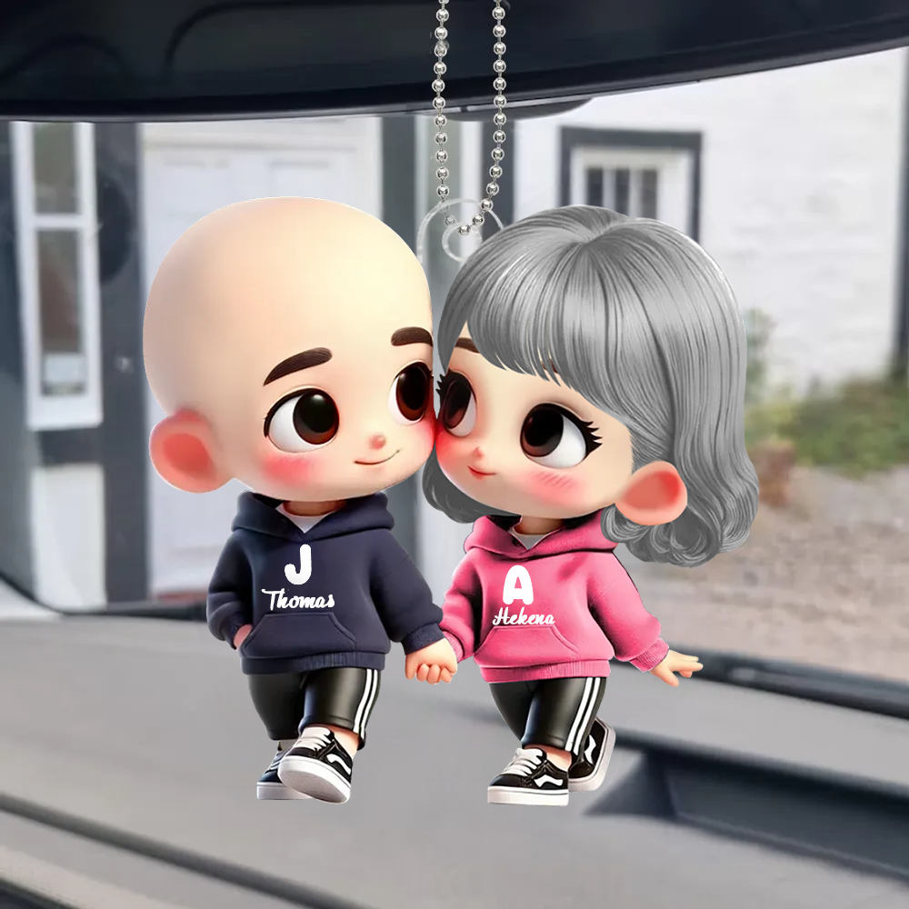 Personalised Couple Acrylic Hanging Ornament - Cartoon Character Design