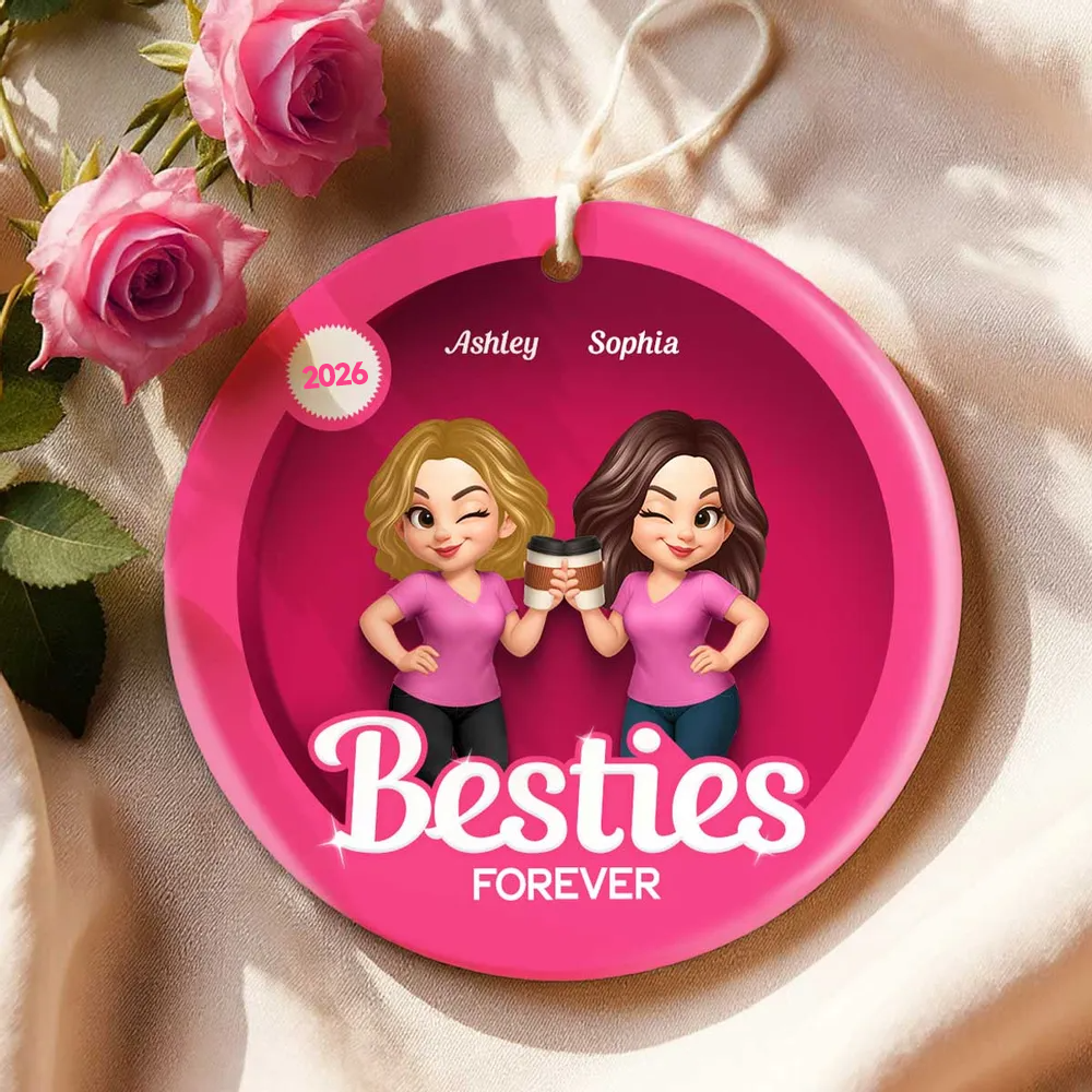 Personalised Ceramic Christmas Ornament for Besties & Sisters - Pink Design