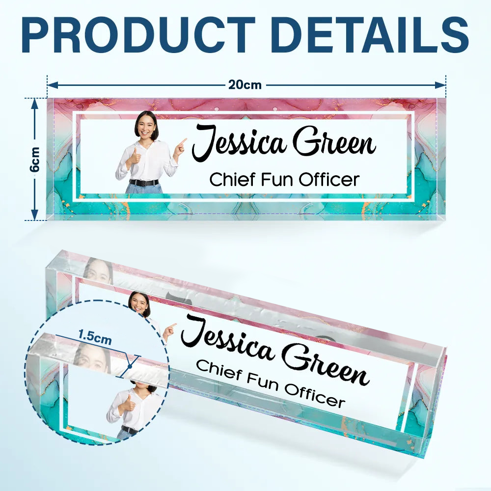 Personalised Office Acrylic Plaque with Photo & Text - Name Plate Design