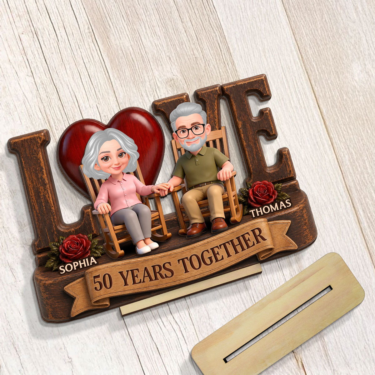 Personalised Anniversary Layered Wooden Plaque -  Love Couple Design
