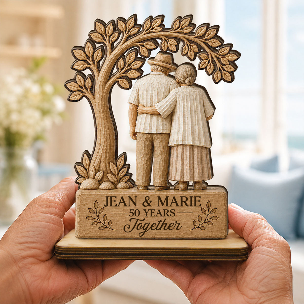 Personalised Anniversay Wooden Plaque with Year & Names - Elderly Couple Design