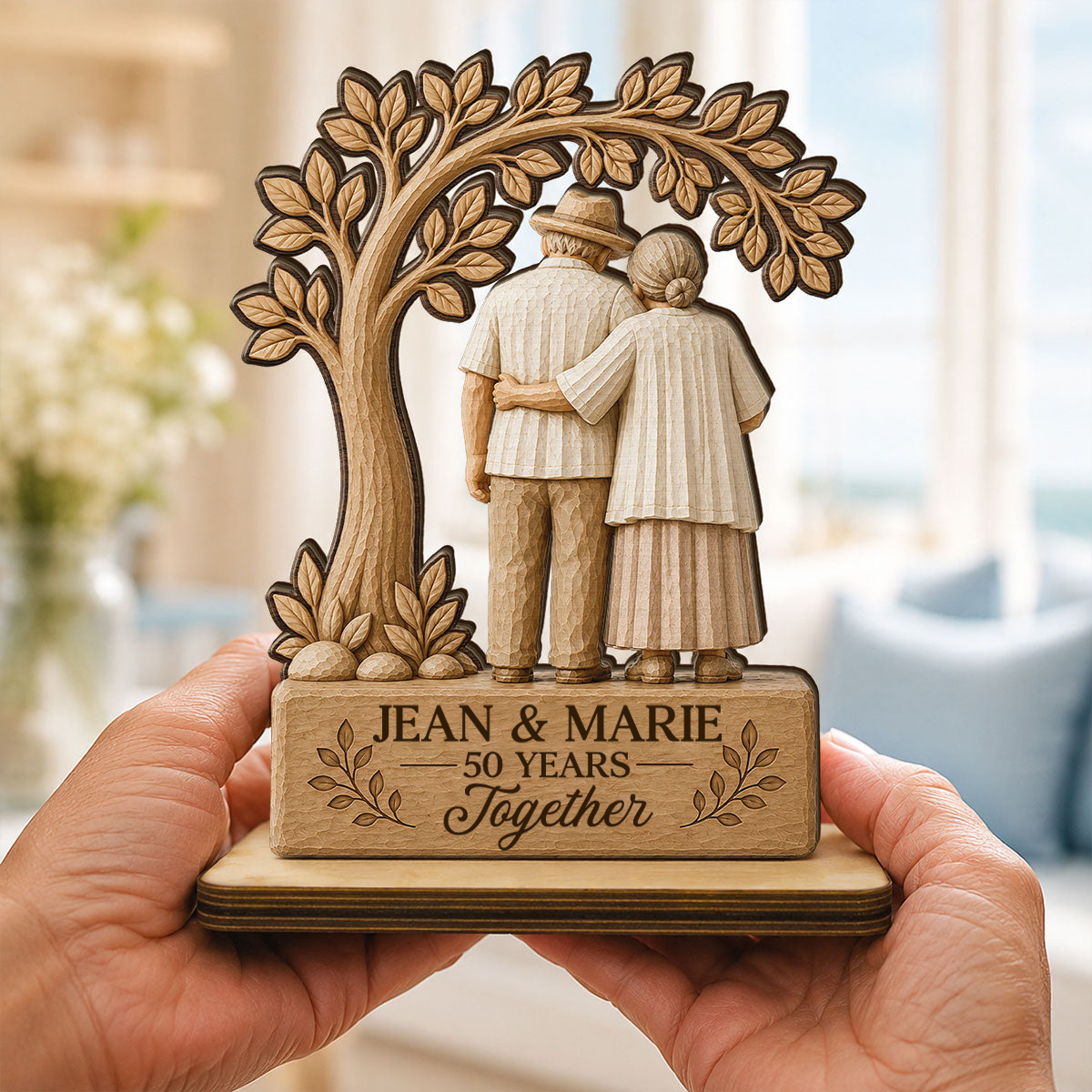 Personalised Anniversay Wooden Plaque with Year & Names - Elderly Couple Design