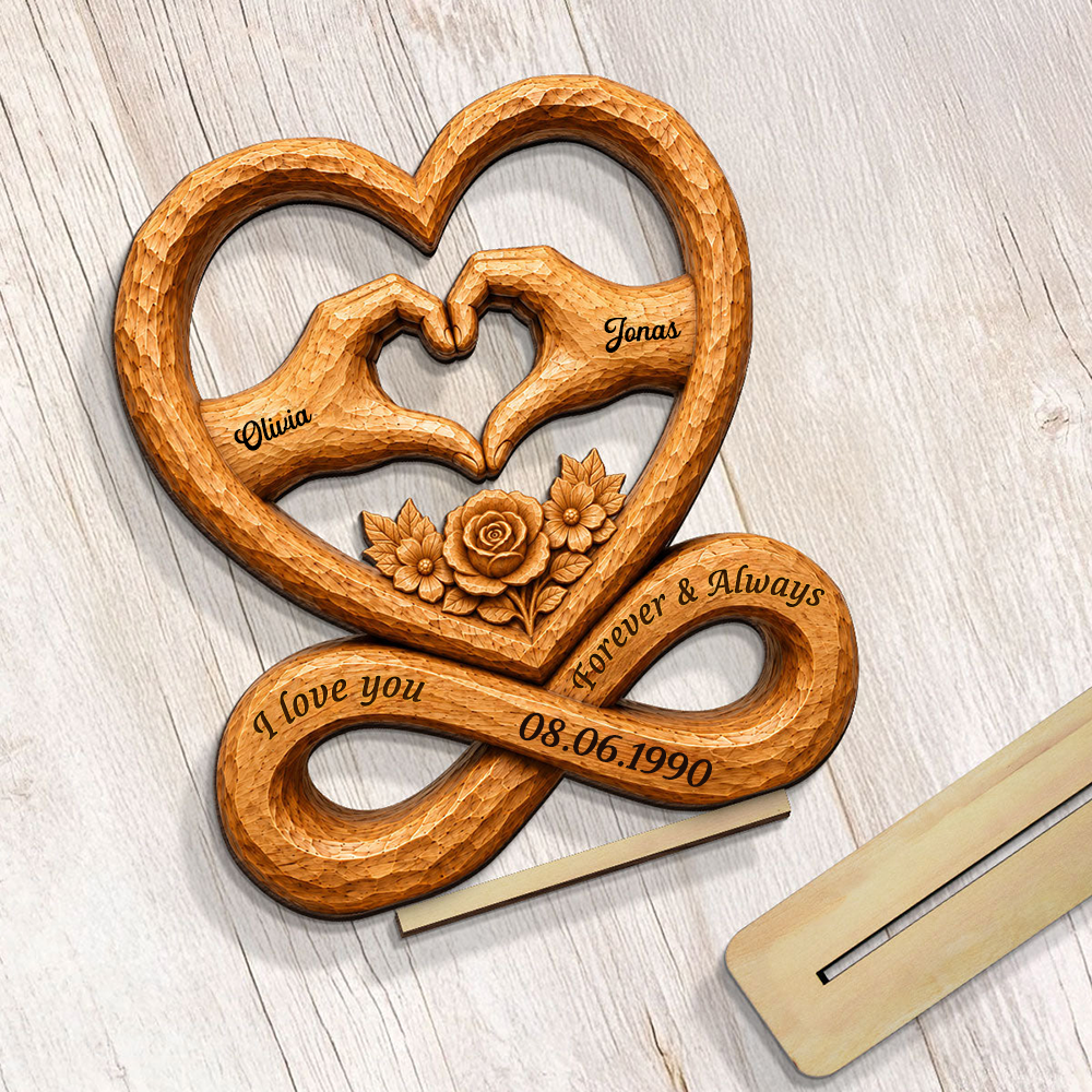 Personalised Couple Wooden Plaque with Names & Date - "I Love You Forever & Always"