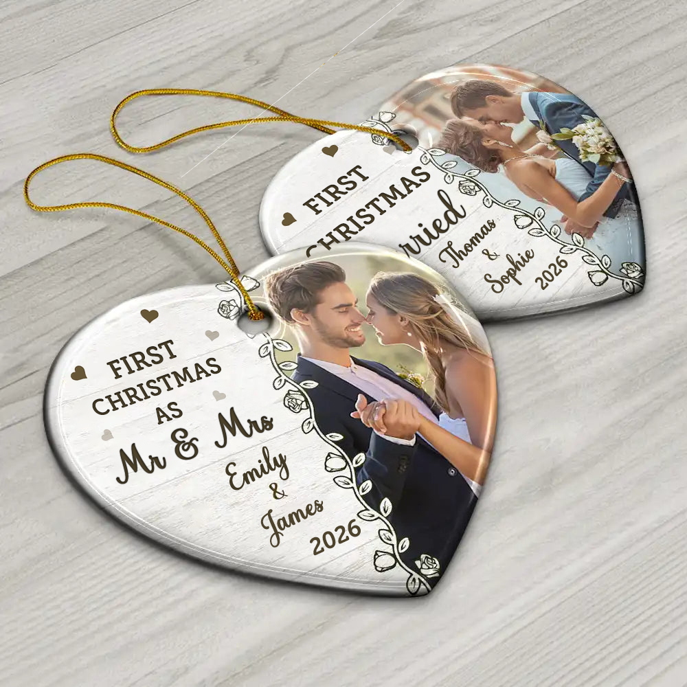 Personalised Couple Ceramic Christmas Ornament - First Christmas Married