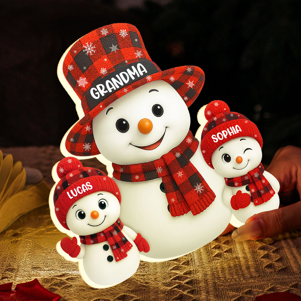 Personalised Grandma LED Light Box with Names - Snowman Design