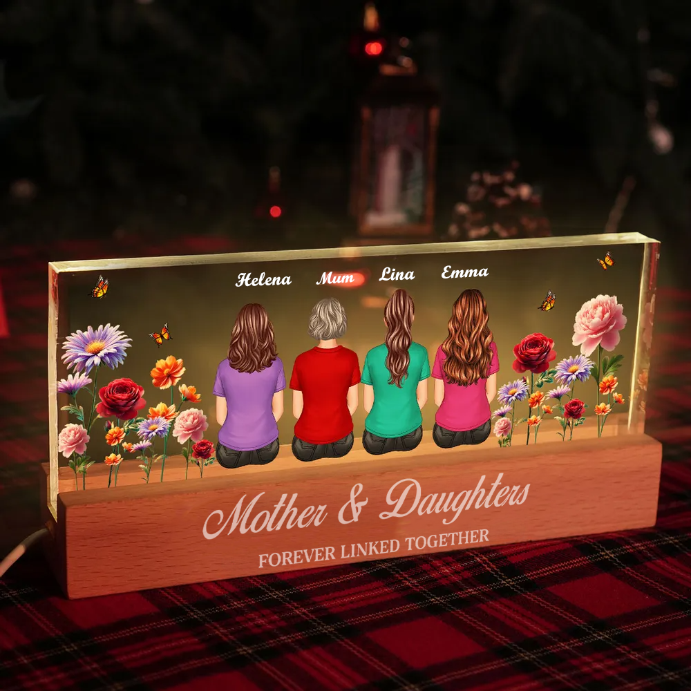 Personalised Family LED Night Light for Mum and Grandma - Birthflower Design