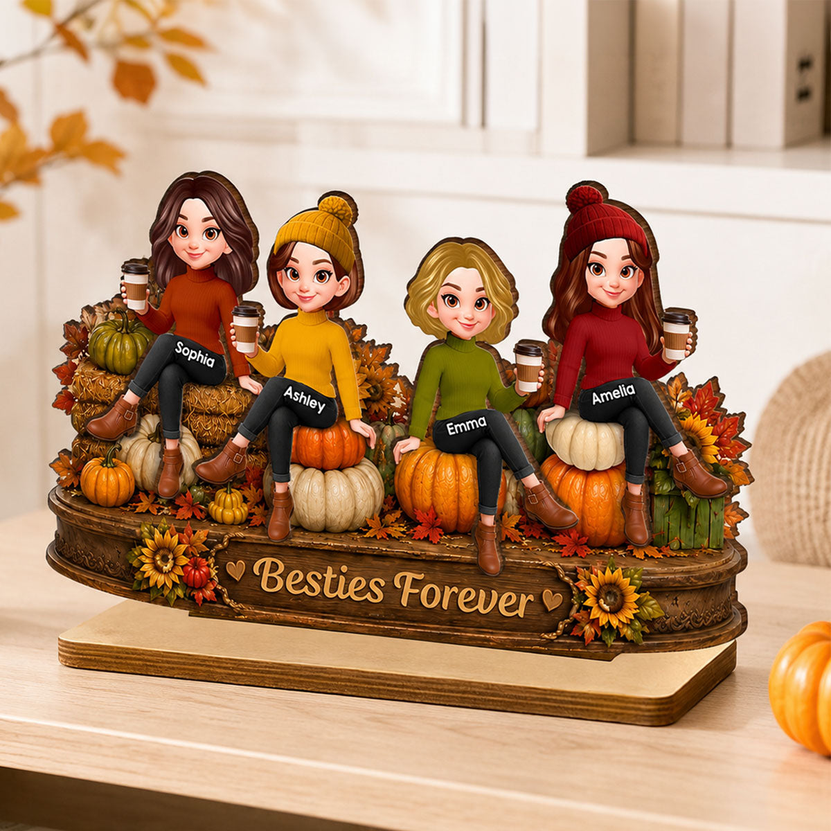 Personalised Best Friends Wooden Plaque - Pumpkin Design