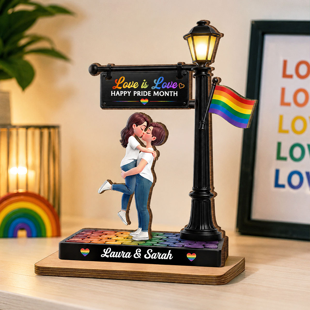 Personalised Wooden Plaque for LGBT-Couples - Couple Under Lantern Design