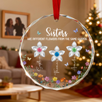 Personalised Glass Christmas Ornament with Birthstones - Floral Design