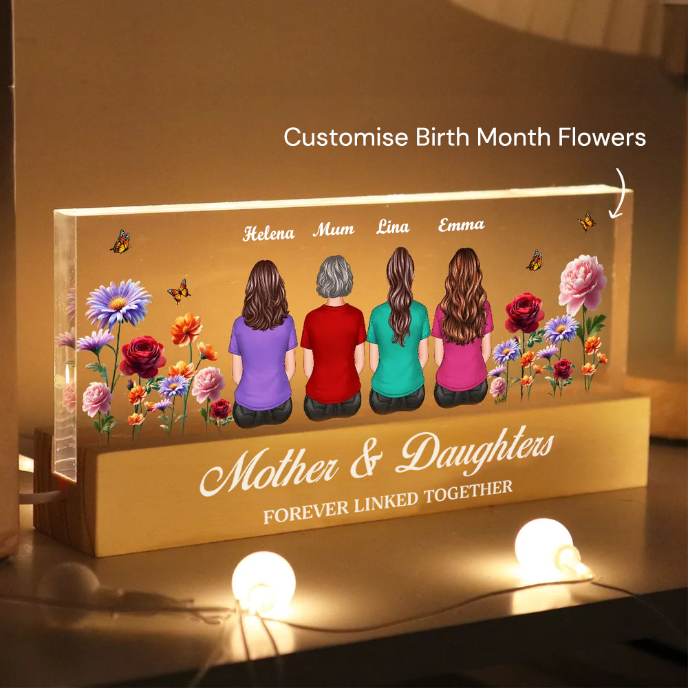 Personalised Family LED Night Light for Mum and Grandma - Birthflower Design