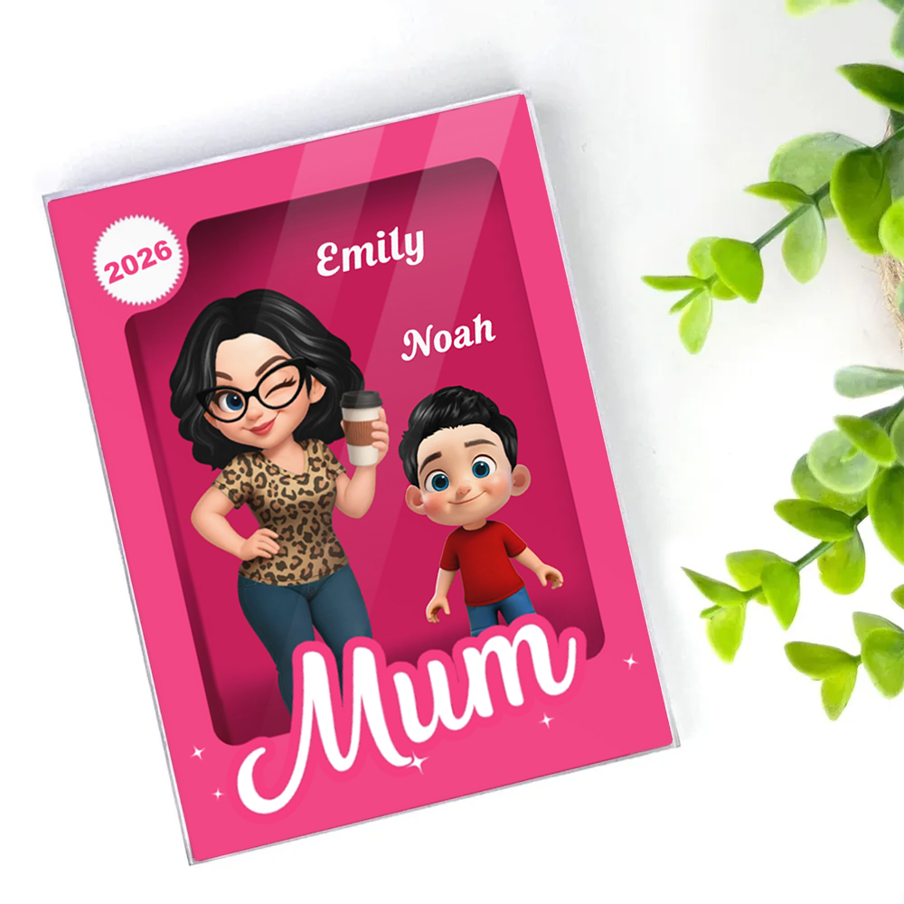Personalised Pink Freestanding Acrylic Plaque - Mum/Grandma with Children Design