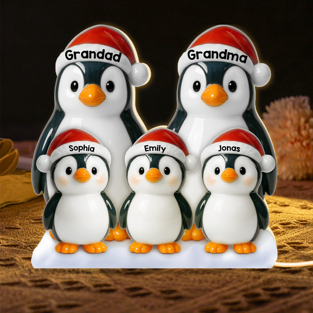 Personalised Grandad & Grandma LED Light Box with Names- Penguins Design