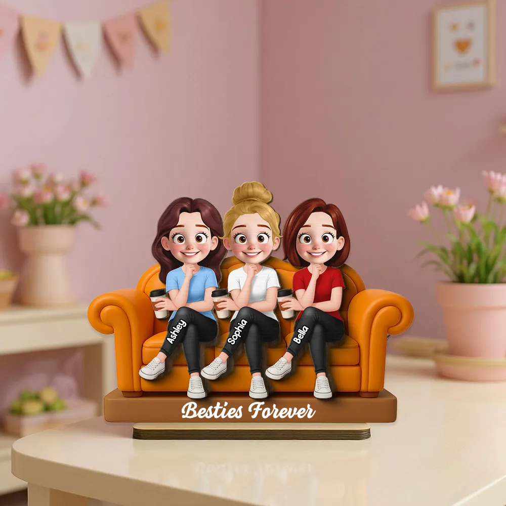 Personalised Besties Wooden Plaque - Girls on Sofa Design