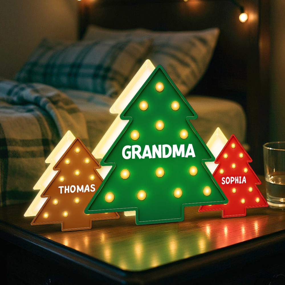 Personalised Grandma LED Light Box with Names - Christmas Tree Design