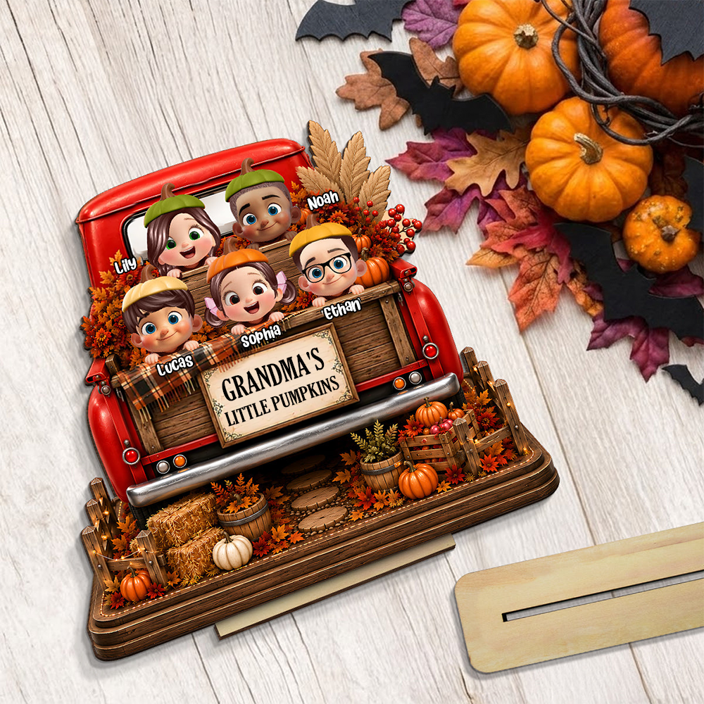 Personalised Wooden Plaque for Grandma - Children & Pumpkin Design