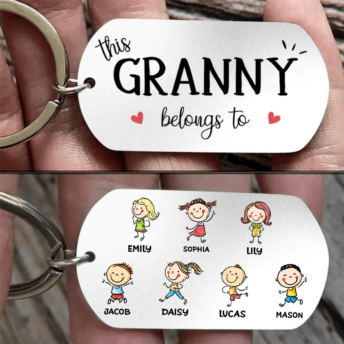Personalised Stainless Steel Keyring with Children’s Names & Icons - This...belongs to Design