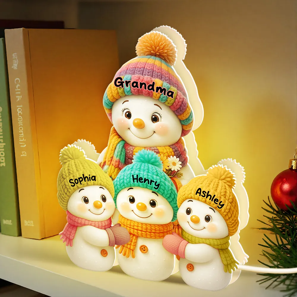 Personalised LED Light Box for Grandma and Grandad - Snowman Design