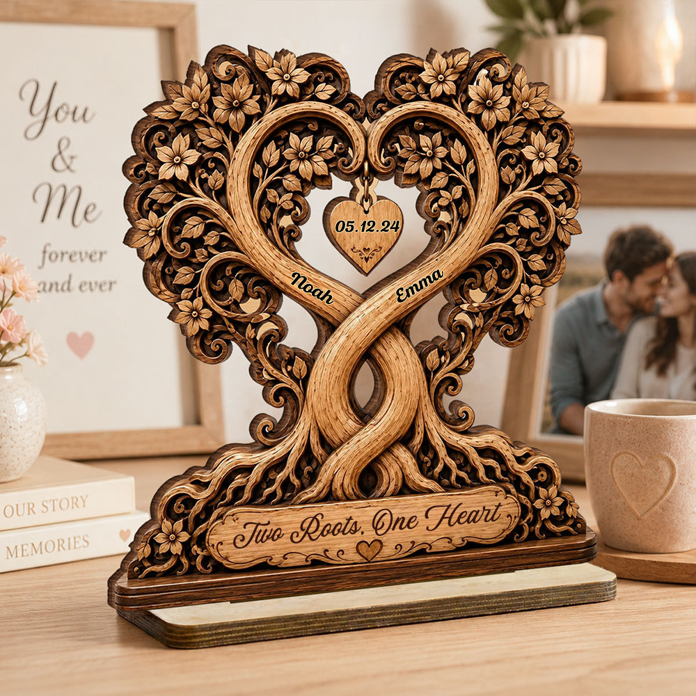 Personalised Anniversary Wooden Plaque for Couples - Heart Tree Design
