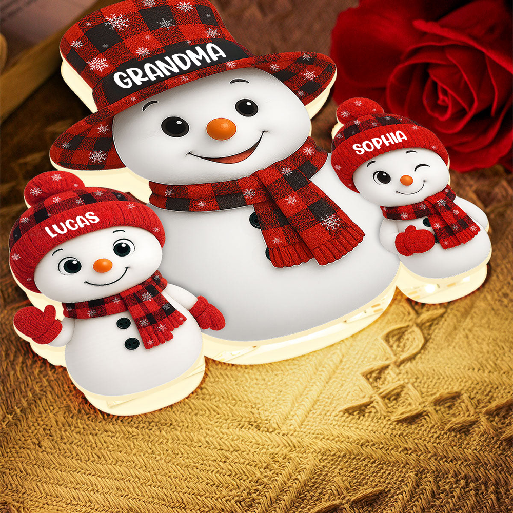 Personalised Grandma LED Light Box with Names - Snowman Design