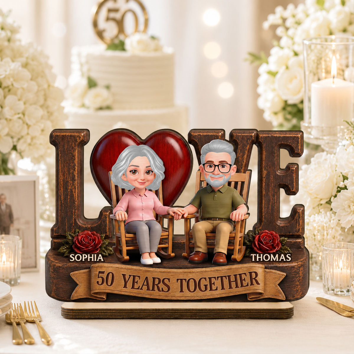 Personalised Anniversary Layered Wooden Plaque -  Love Couple Design