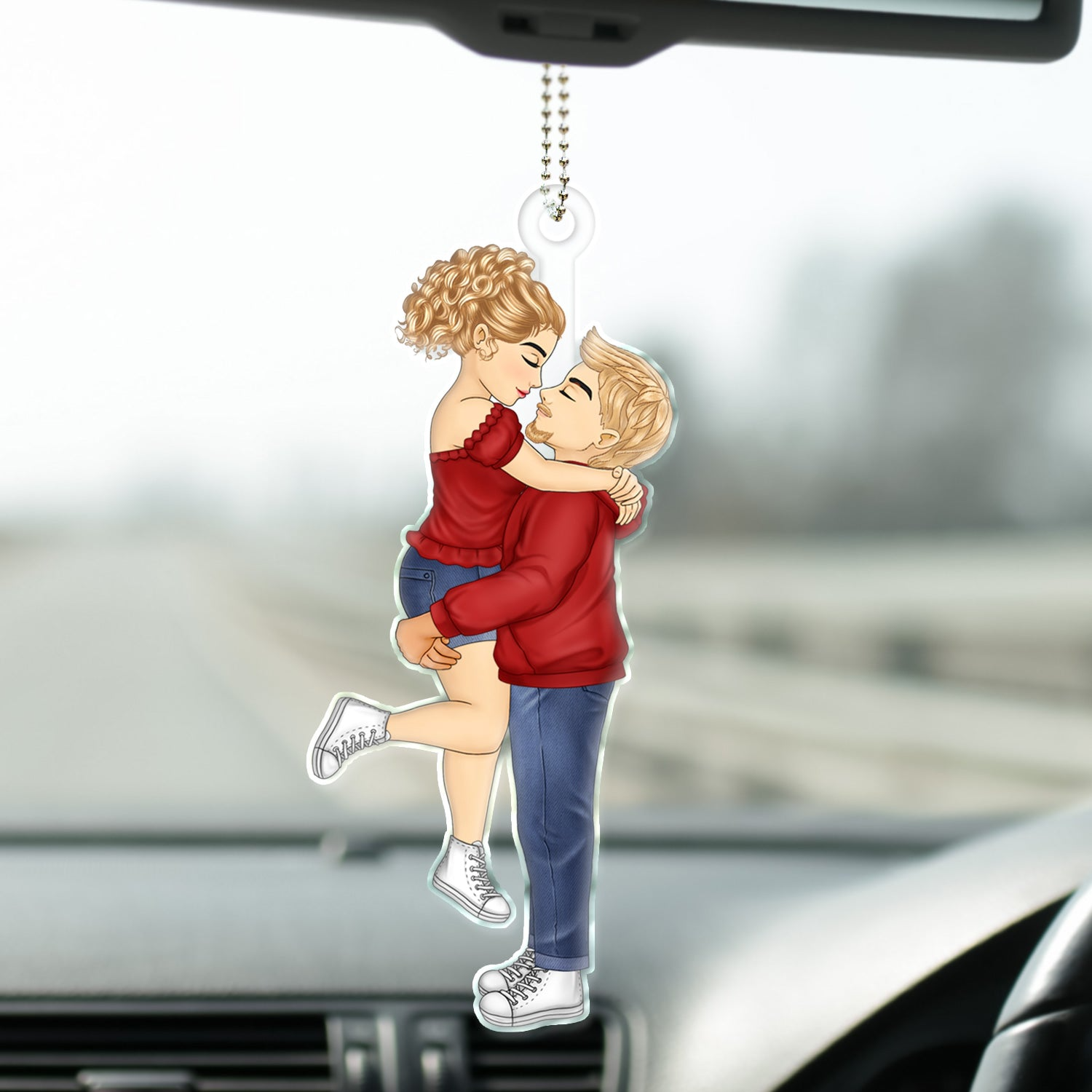 Personalised Couple Acrylic Hanging Ornament - Hugging Couple Design