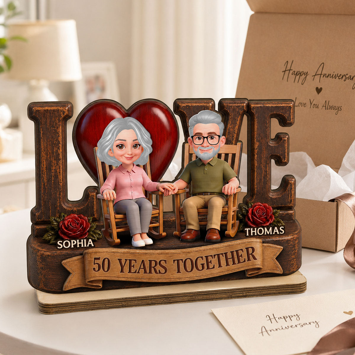Personalised Anniversary Layered Wooden Plaque -  Love Couple Design
