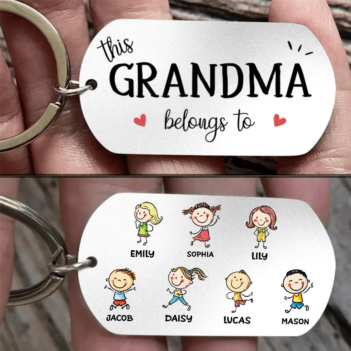 Personalised Stainless Steel Keyring with Children’s Names & Icons - This...belongs to Design