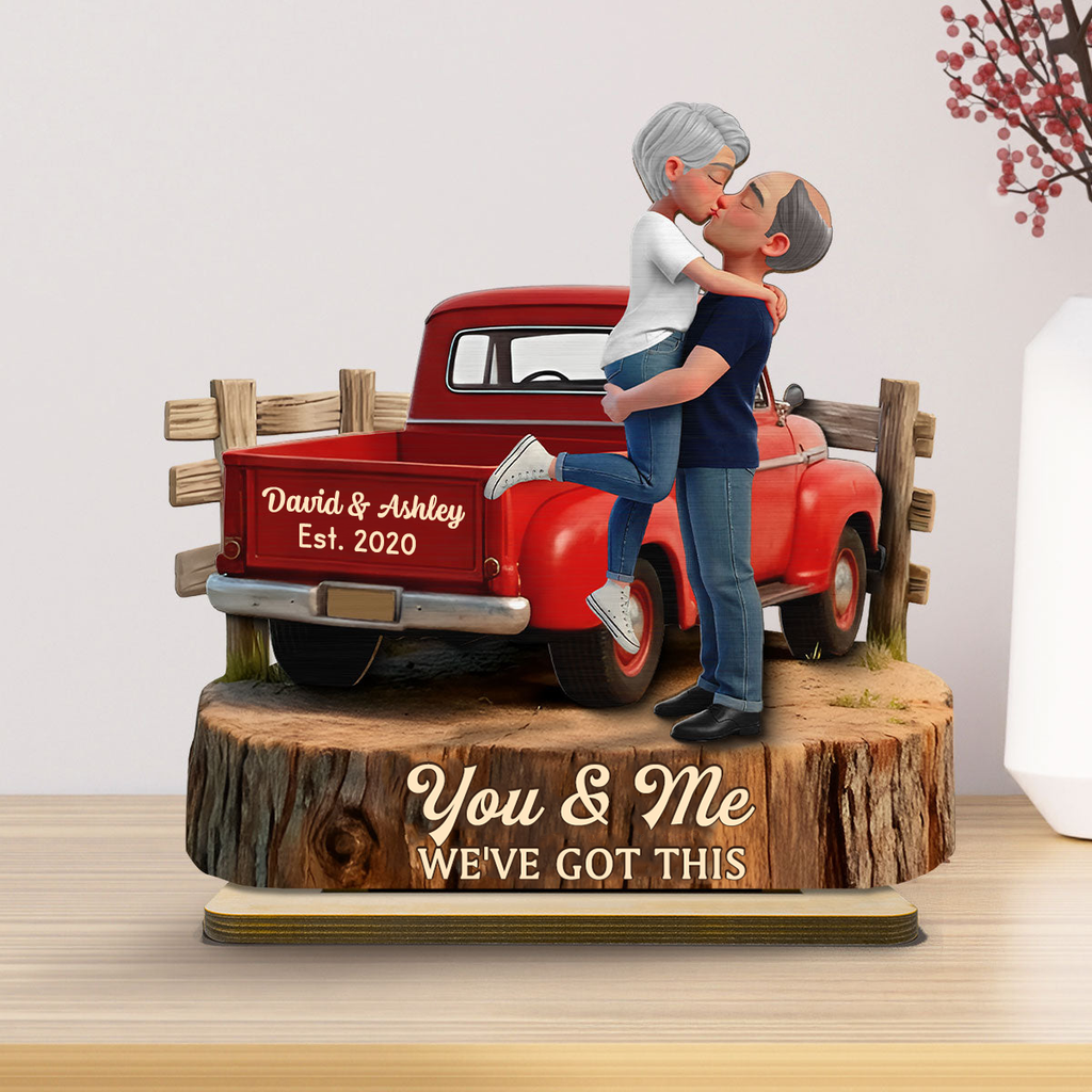 Personalised Couple Wooden Plaque - Couple and Pick-up Lorry