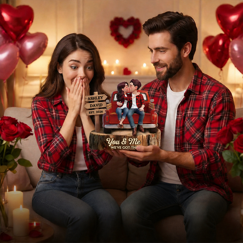 Personalised Anniversary Wooden Plaque - Couple and Truck