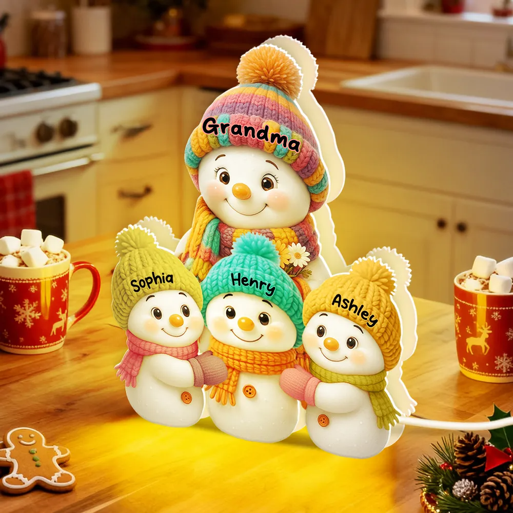 Personalised LED Light Box for Grandma and Grandad - Snowman Design