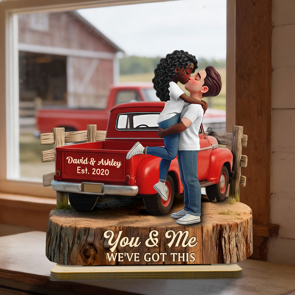 Personalised Couple Wooden Plaque - Couple and Pick-up Lorry