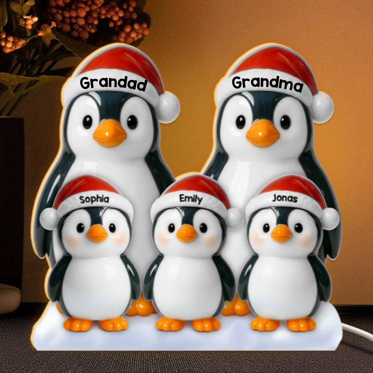 Personalised Grandad & Grandma LED Light Box with Names- Penguins Design