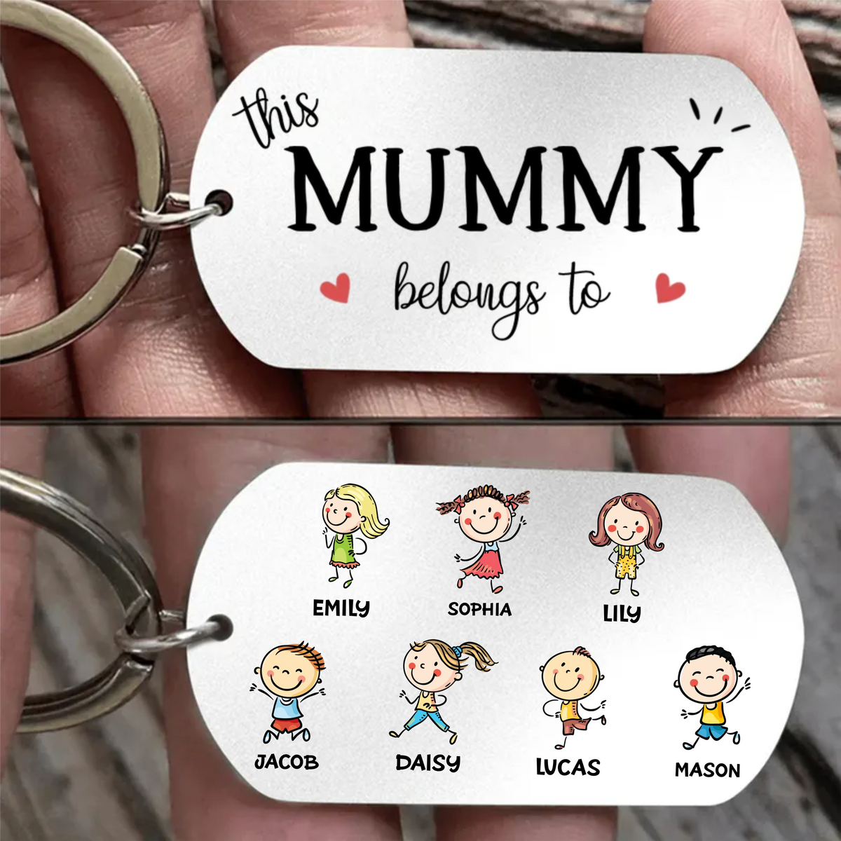 Personalised Stainless Steel Keyring with Children’s Names & Icons - This...belongs to Design
