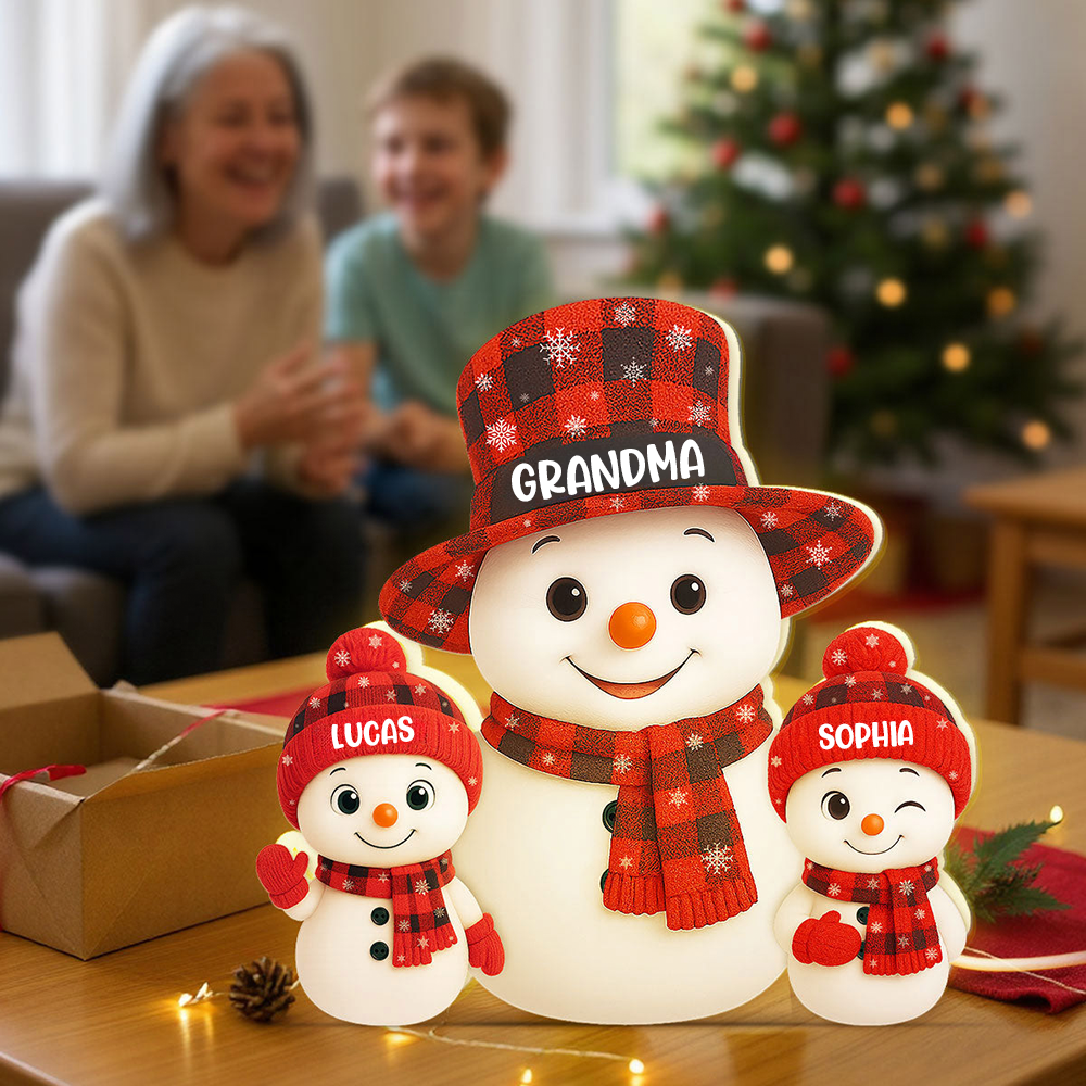 Personalised Grandma LED Light Box with Names - Snowman Design