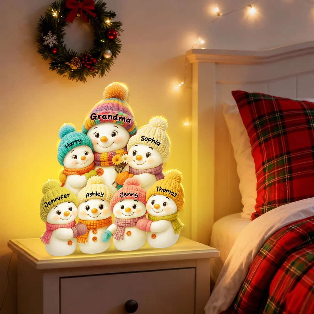 Personalised LED Light Box for Grandma and Grandad - Snowman Design