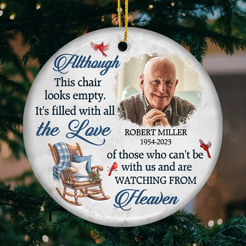 Personalised Memorial Ceramic Christmas Ornament with Photo - Empty Chair Design