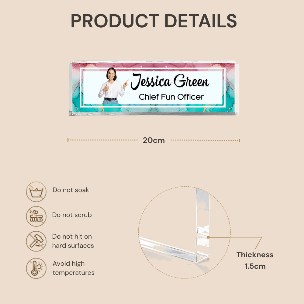 Personalised Office Acrylic Plaque with Photo & Text - Name Plate Design