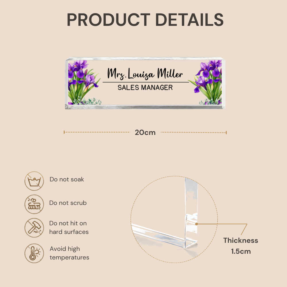 Personalised Name Plate Acrylic Plaque - Birth Flower Design