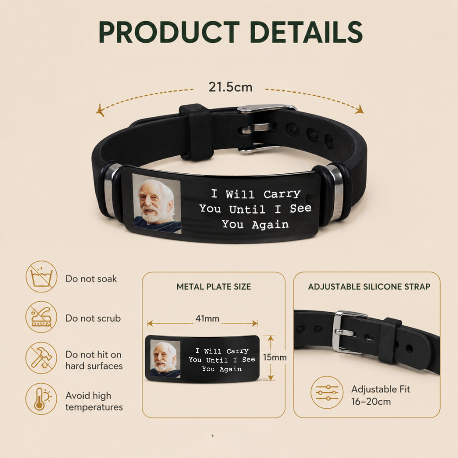 Personalised Memorial Silicone Bracelet with Photo & Quotes