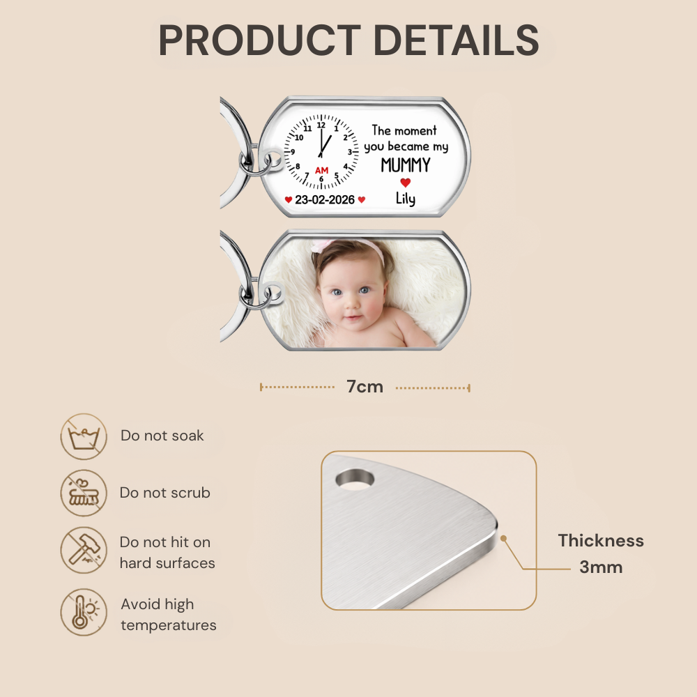 Personalised  Baby Photo Resin Keyring - Clock Design