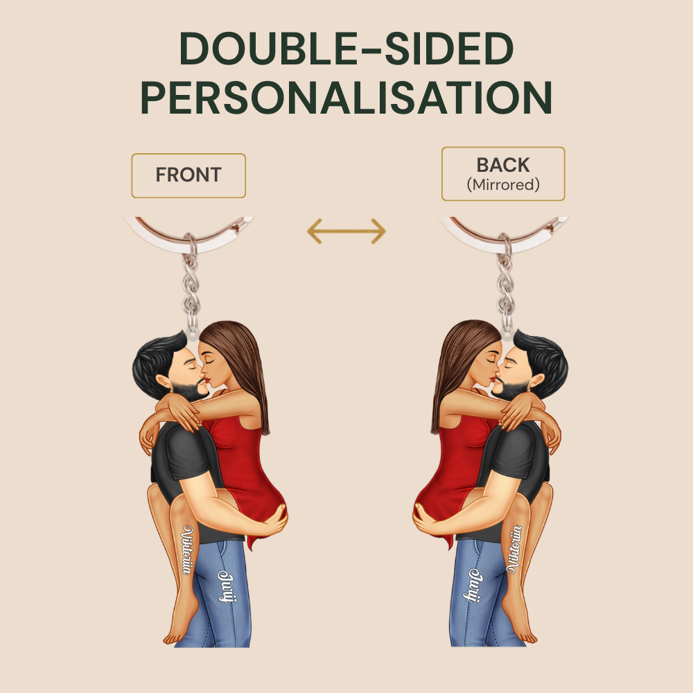 Personalised Couple Acrylic Keyring - Hugging Couple Design