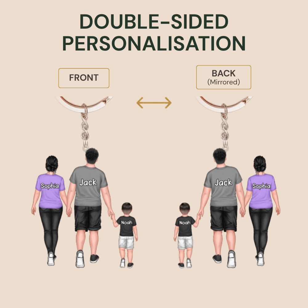 Personalised Family Acrylic Keyring - Dad, Mum and Children Design