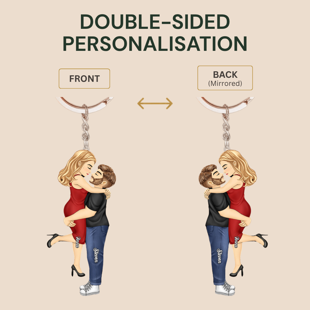 Personalised Couple Acrylic Keyring - Hugging Couple Design